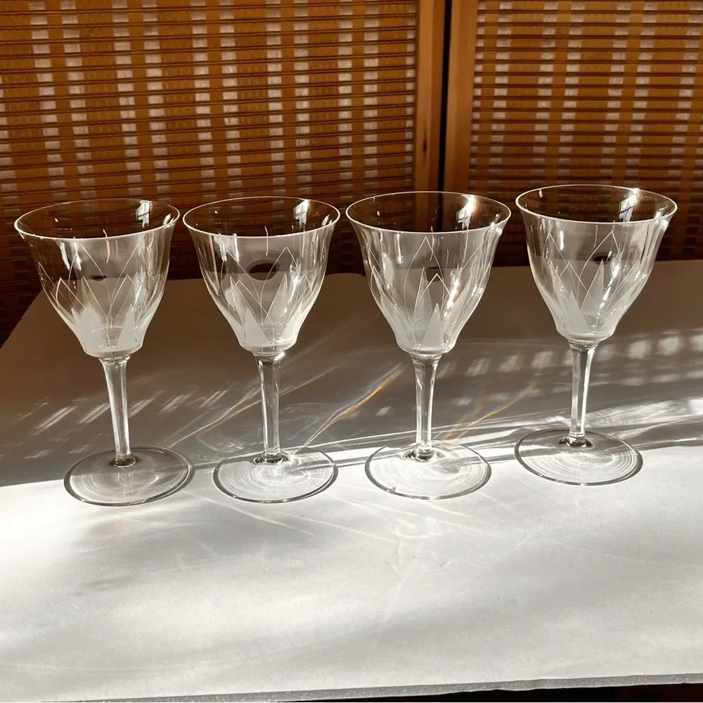 Vintage Bavarian Art Deco Lotus Fine Crystal cordial Glasses set of 4